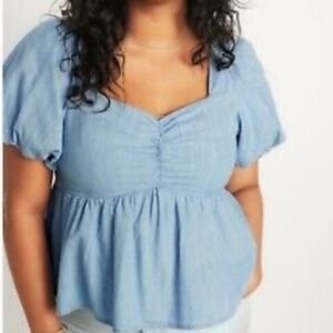 Old Navy Chambray Puff Sleeve Waist Defined Top Size 3X